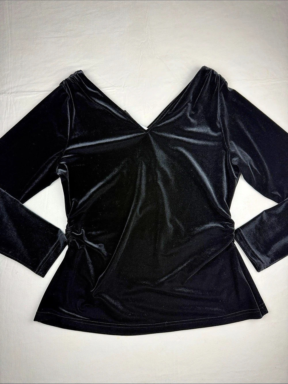 Sara Campbell Black Velvet V-Neck Ruching Top Matching Wide Leg Pants Size XL